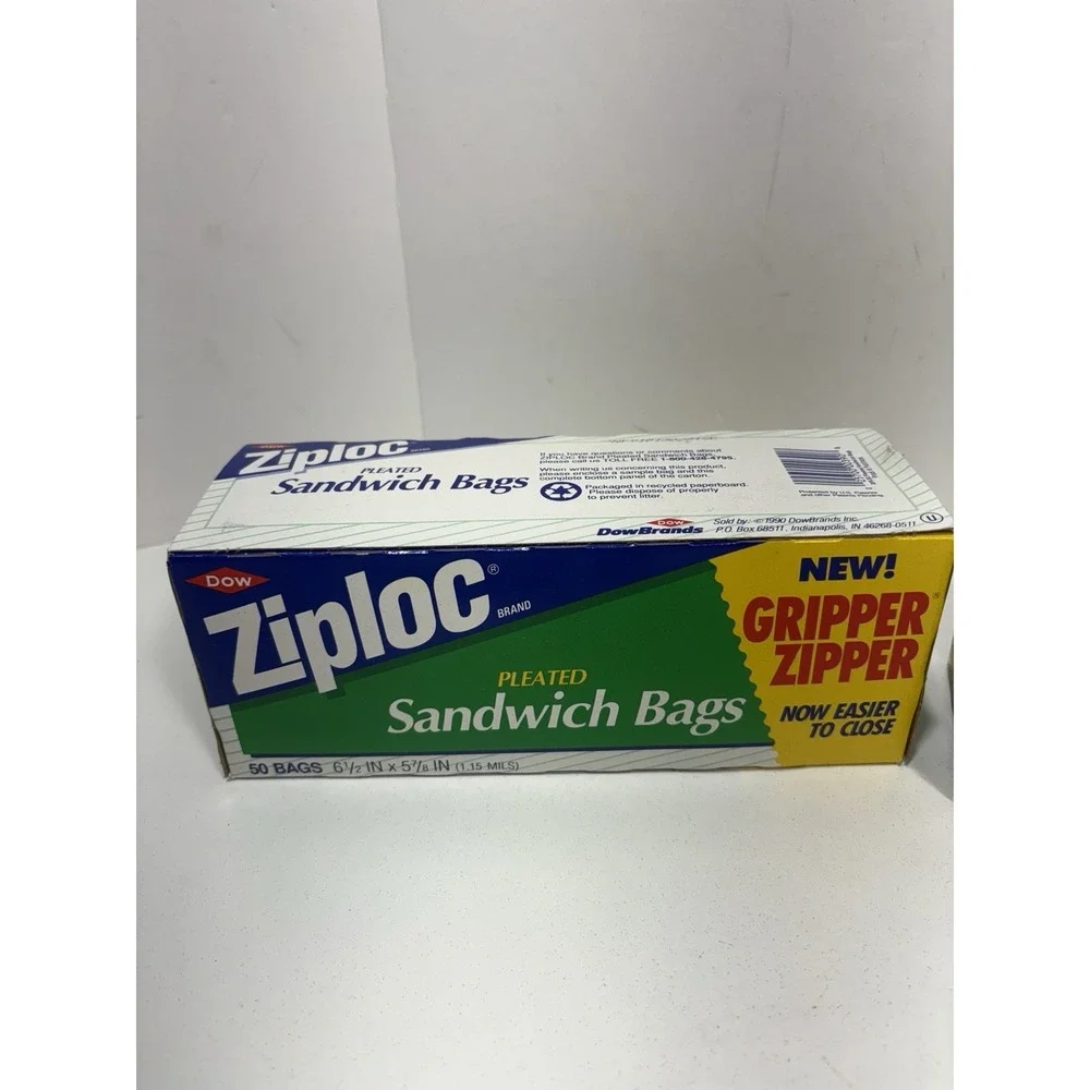 Ziploc Gripper Zipper Pleated Sandwich Bags 2 Box Total 100 Bags Vintage Dow New